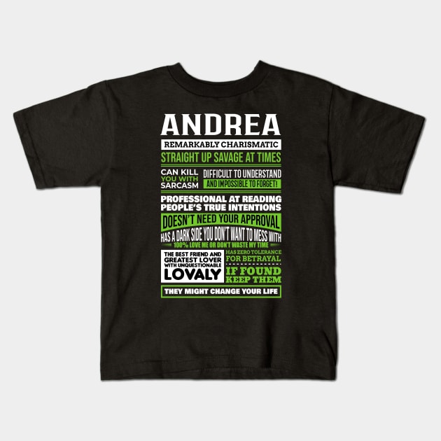 Andrea Kids T-Shirt by GrimdraksJokes